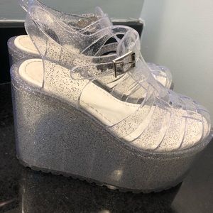 RARE HTF UNIF Glitter Platform Hella Jelly Sandals